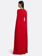 Red Cape Gown with Gold Floral Embellishments H6725