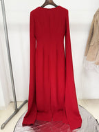 Red Cape Gown with Gold Floral Embellishments H6725