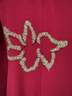 Red Cape Gown with Gold Floral Embellishments H6725