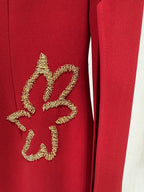Red Cape Gown with Gold Floral Embellishments H6725