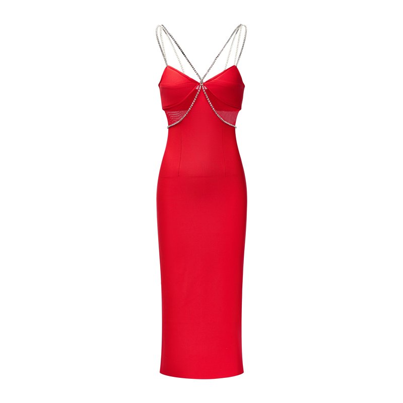 Red Chain Strap Midi Dress H6685