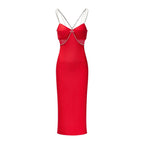 Red Chain Strap Midi Dress H6685