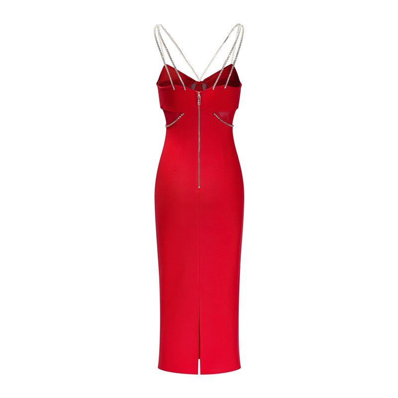 Red Chain Strap Midi Dress H6685