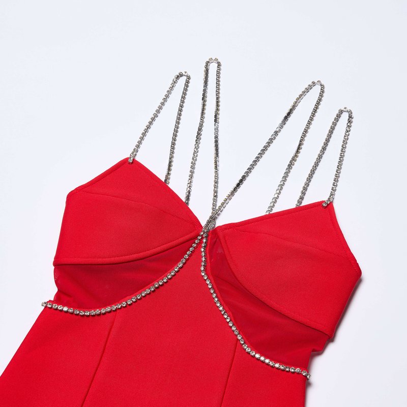 Red Chain Strap Midi Dress H6685