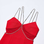 Red Chain Strap Midi Dress H6685