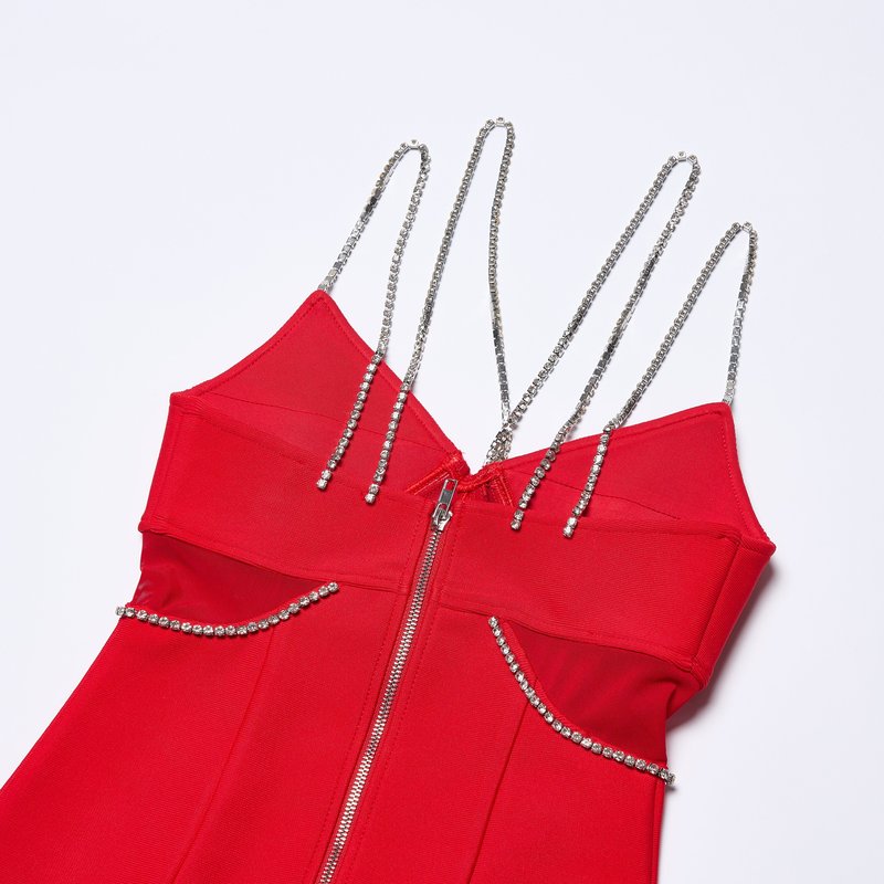 Red Chain Strap Midi Dress H6685