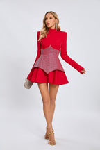 Red Crystal Peplum Mini Dress H6558