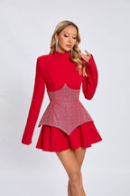 Red Crystal Peplum Mini Dress H6558