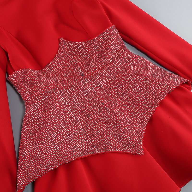 Red Crystal Peplum Mini Dress H6558