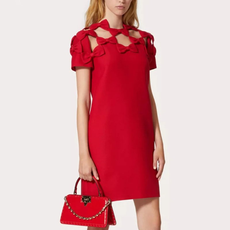 Red Cut-Out Bow Sleeve Dress H6334