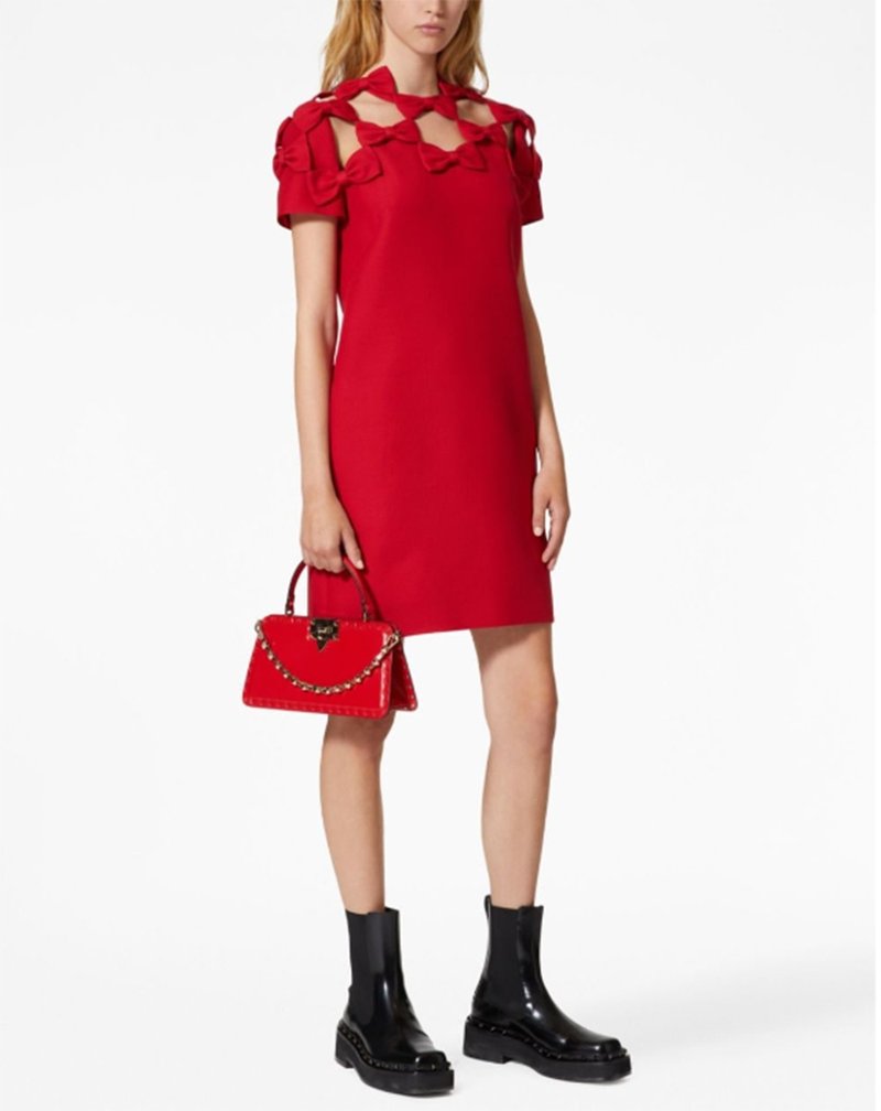 Red Cut-Out Bow Sleeve Dress H6334
