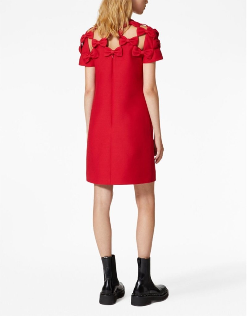 Red Cut-Out Bow Sleeve Dress H6334
