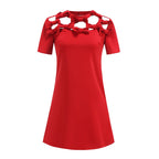 Red Cut-Out Bow Sleeve Dress H6334