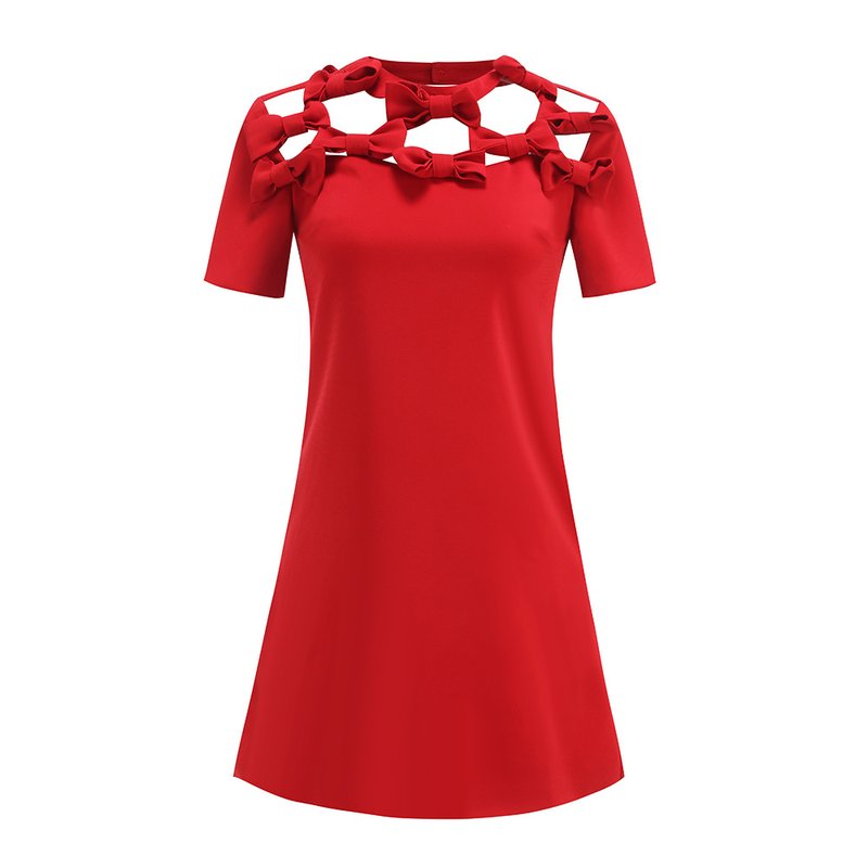 Red Cut-Out Bow Sleeve Dress H6334