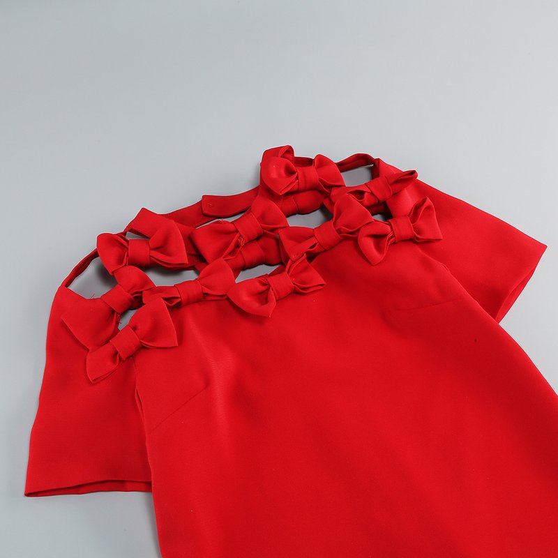Red Cut-Out Bow Sleeve Dress H6334