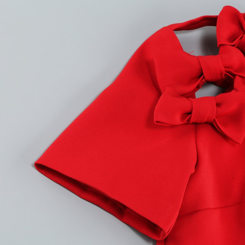 Red Cut-Out Bow Sleeve Dress H6334