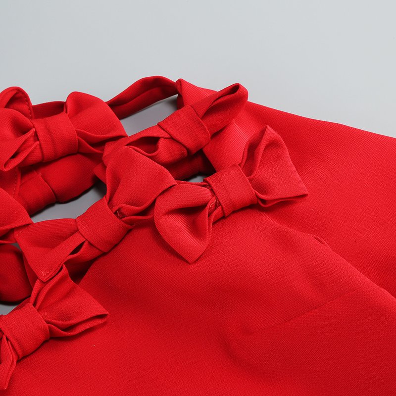Red Cut-Out Bow Sleeve Dress H6334
