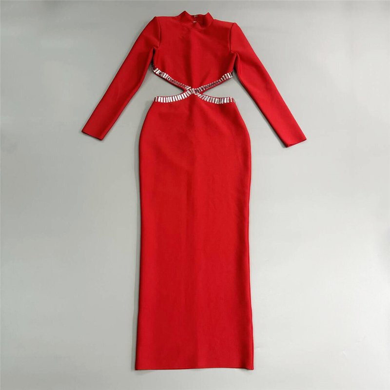 Red Cutout Bandage Mermaid Dress H6527