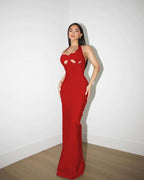 Red Cutout Halter Maxi Dress H4741
