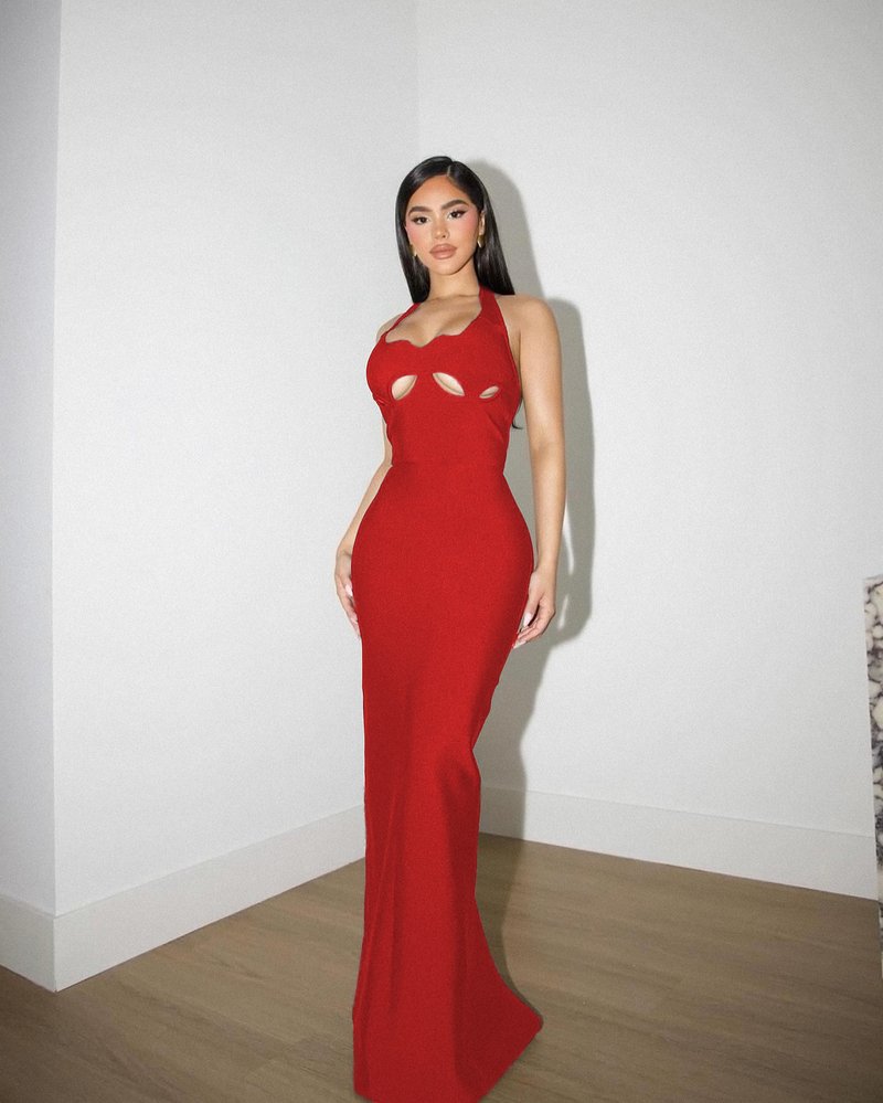 Red Cutout Halter Maxi Dress H4741
