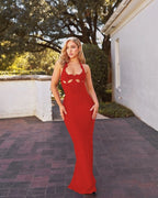 Red Cutout Halter Maxi Dress H4741