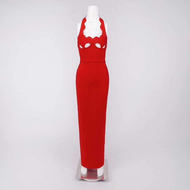 Red Cutout Halter Maxi Dress H4741