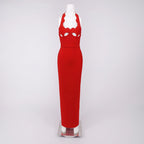 Red Cutout Halter Maxi Dress H4741