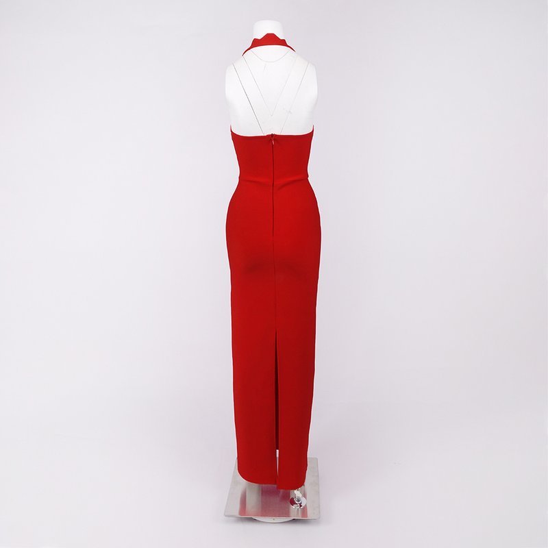 Red Cutout Halter Maxi Dress H4741