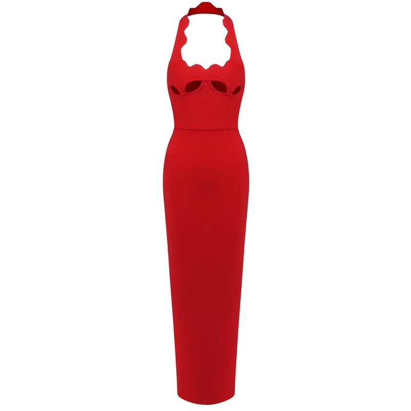 Red Cutout Halter Maxi Dress H4741