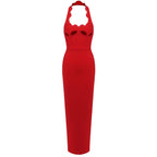 Red Cutout Halter Maxi Dress H4741