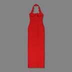 Red Cutout Halter Maxi Dress H4741