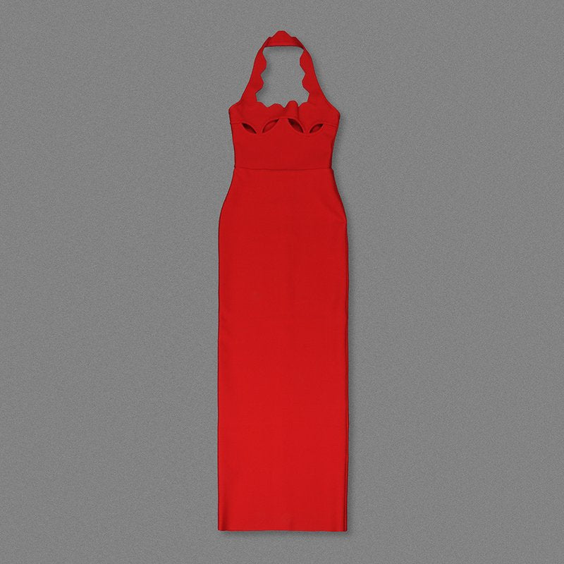 Red Cutout Halter Maxi Dress H4741