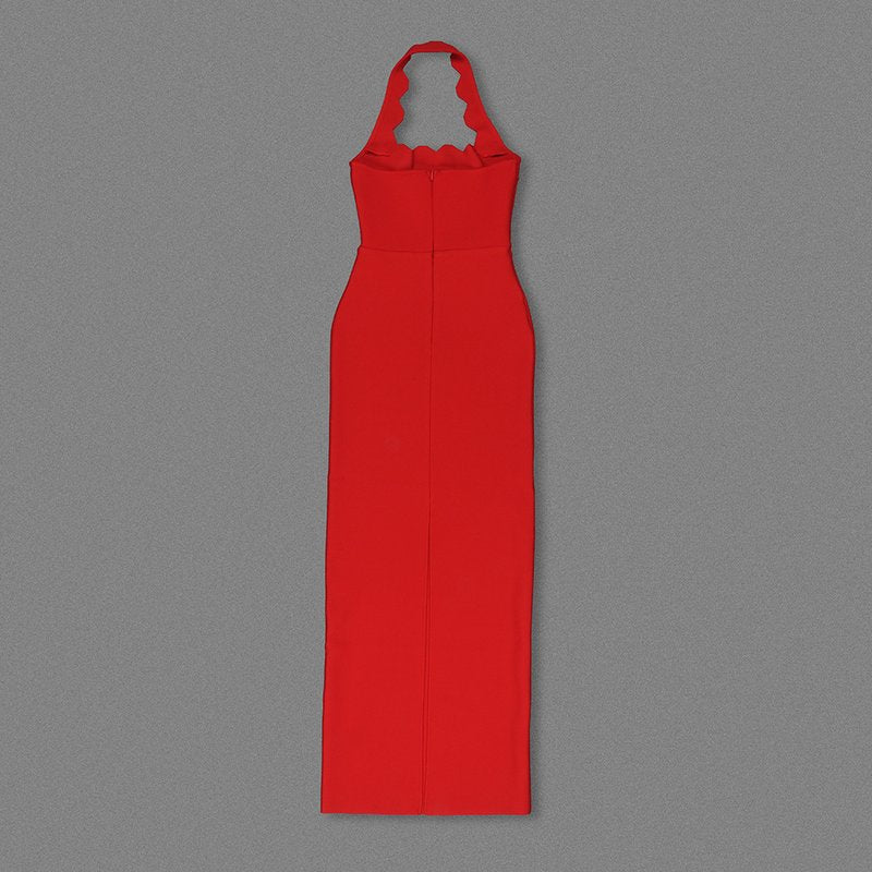Red Cutout Halter Maxi Dress H4741