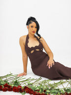 Red Cutout Halter Maxi Dress H4741