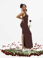 Red Cutout Halter Maxi Dress H4741