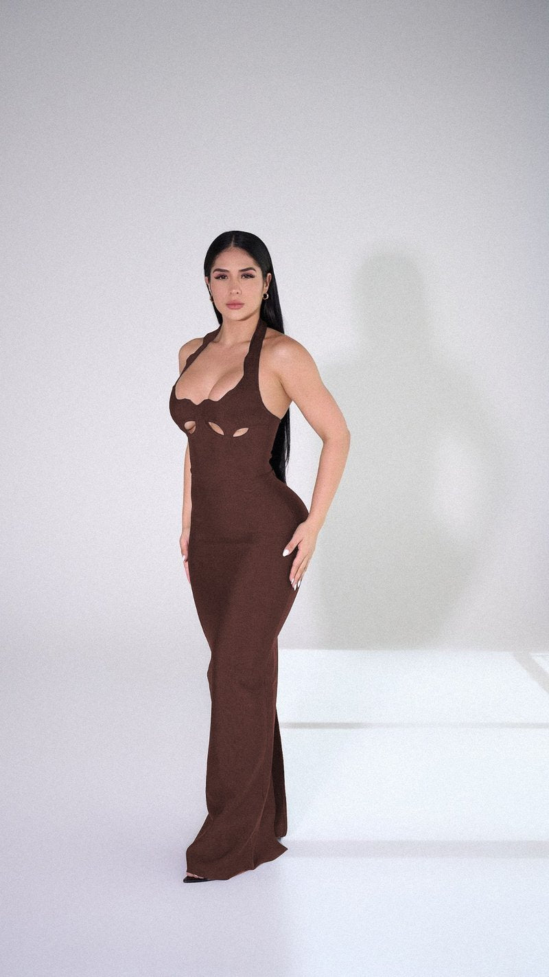 Red Cutout Halter Maxi Dress H4741