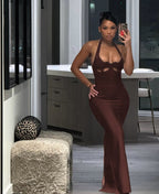 Red Cutout Halter Maxi Dress H4741