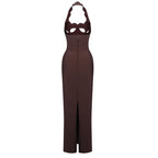 Red Cutout Halter Maxi Dress H4741