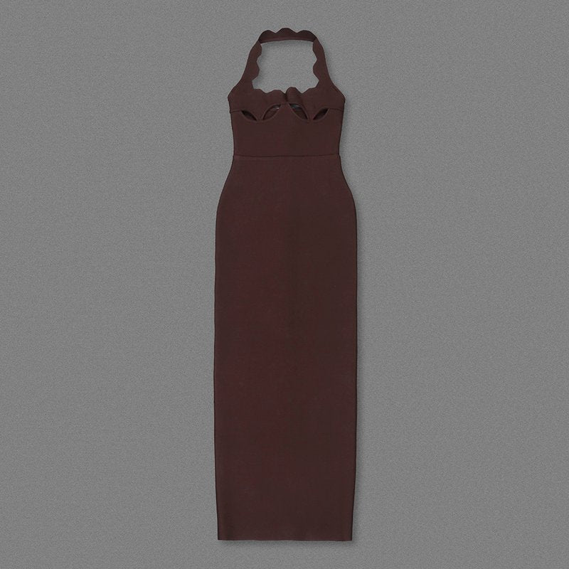 Red Cutout Halter Maxi Dress H4741