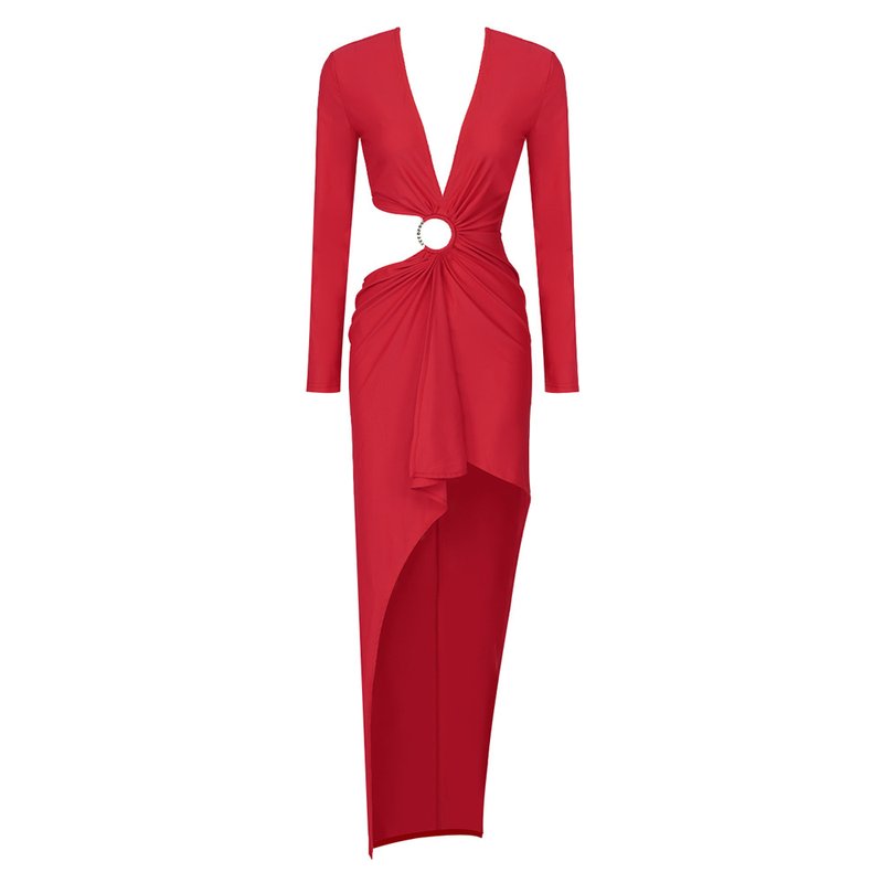 Red Cutout V-Neck Bodycon Dress H6045