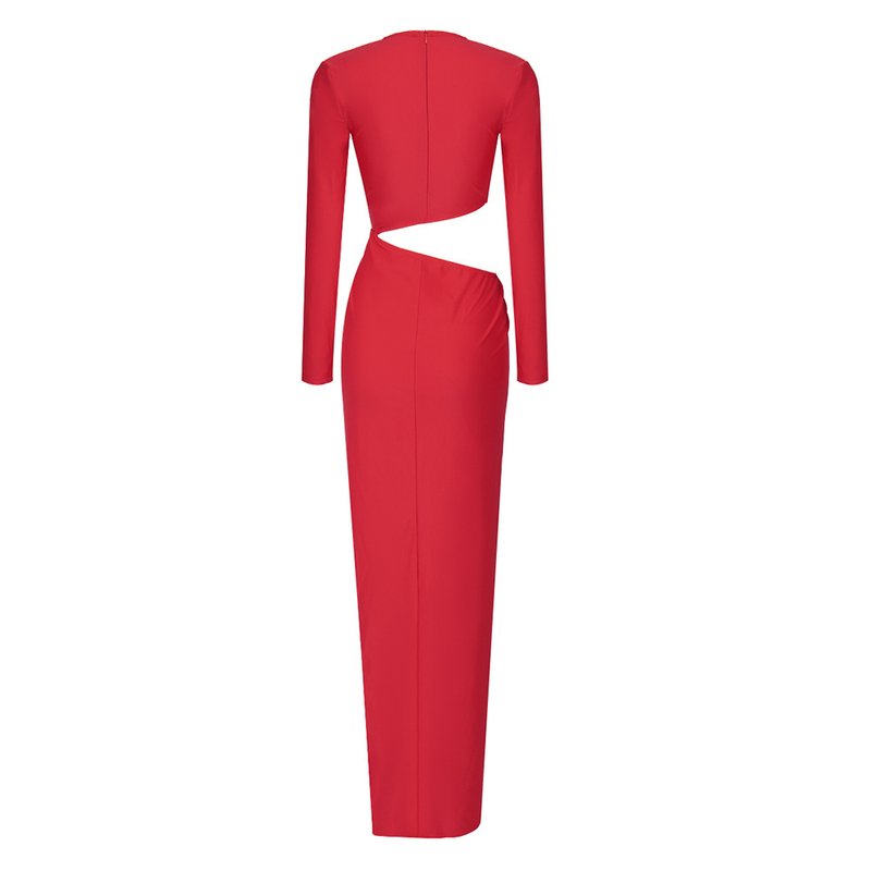 Red Cutout V-Neck Bodycon Dress H6045