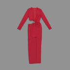 Red Cutout V-Neck Bodycon Dress H6045