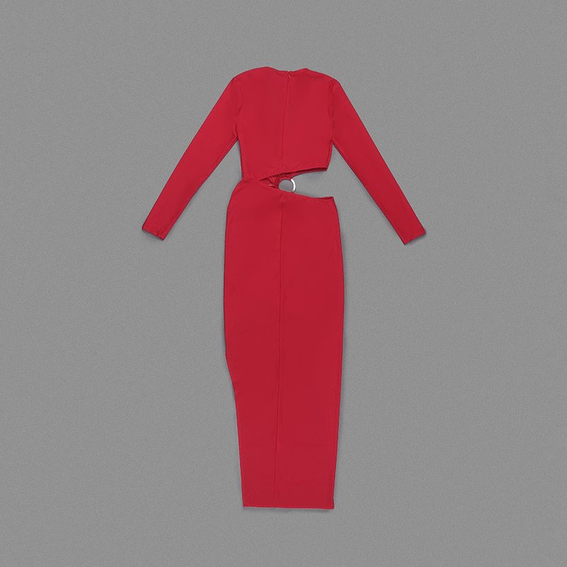 Red Cutout V-Neck Bodycon Dress H6045