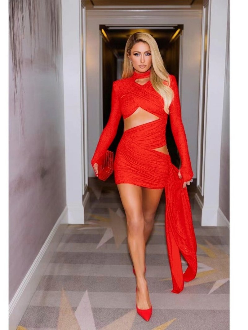 Red Cutout Wrap Mini Dress H6673