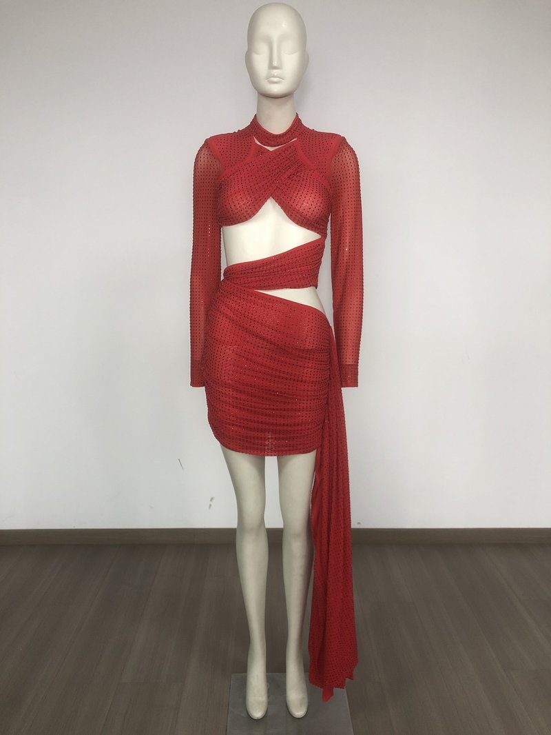 Red Cutout Wrap Mini Dress H6673