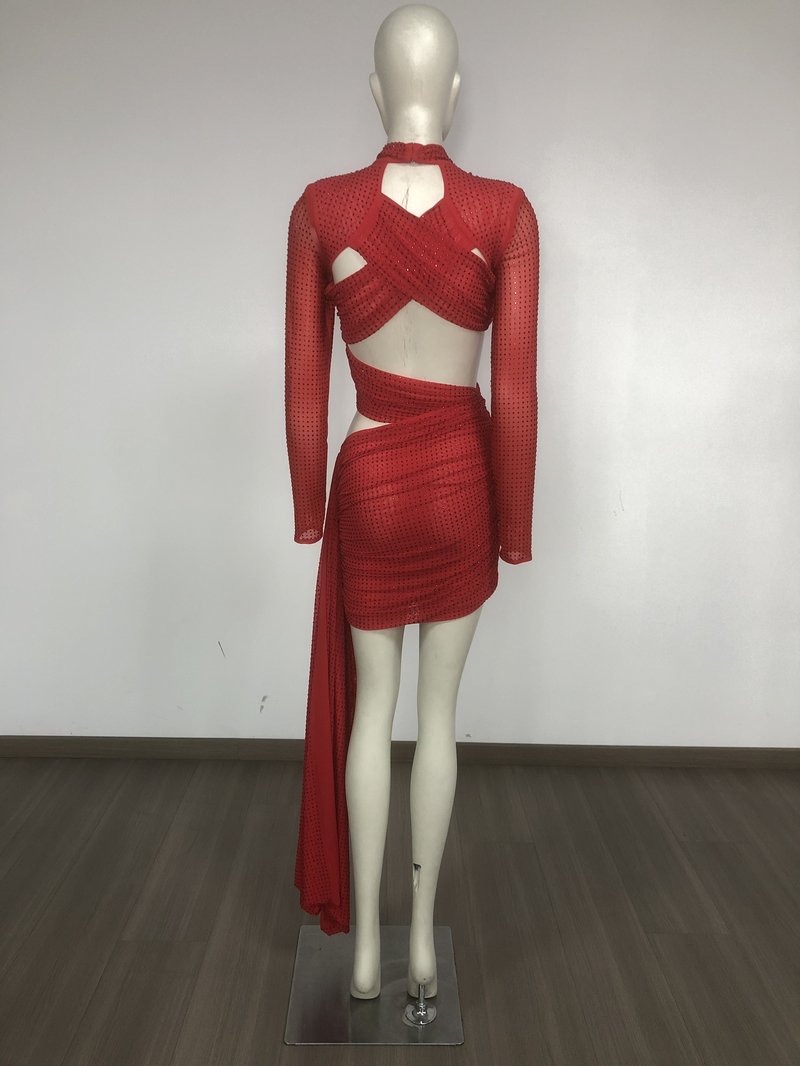 Red Cutout Wrap Mini Dress H6673