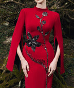 Red Embellished Floral Maxi Dress H7054