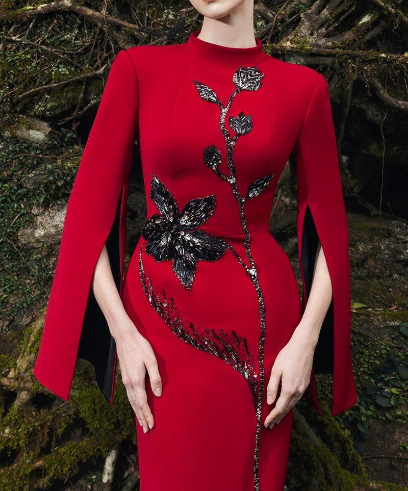 Red Embellished Floral Maxi Dress H7054