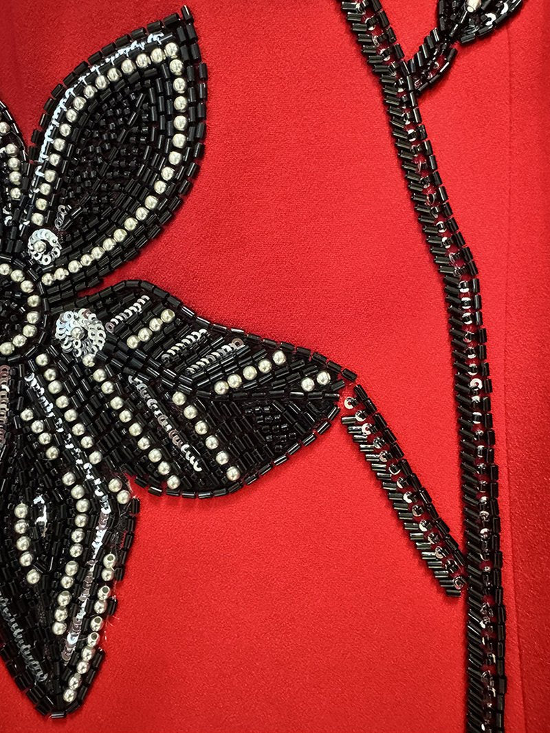 Red Embellished Floral Maxi Dress H7054