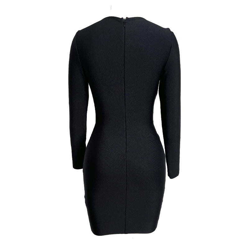 Red Embellished Long Sleeve Bodycon Dress H6266